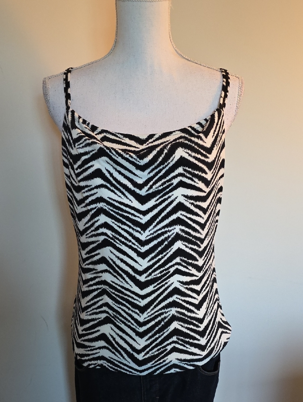 White House Black Market Black and White Zebra-Print Tank